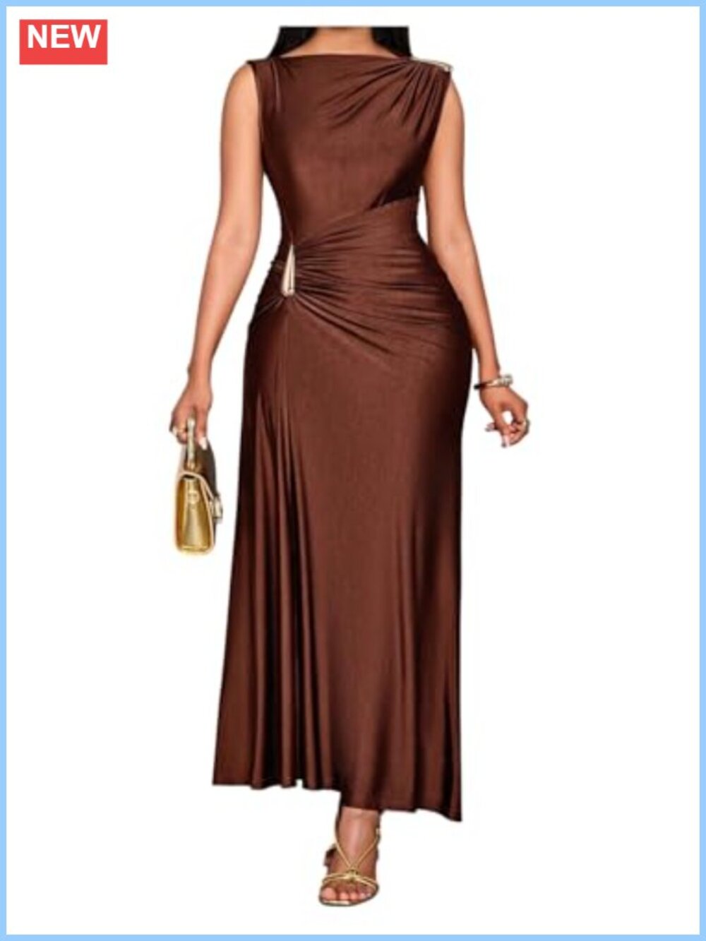 Milumia Women's Ruched Boat Neck Sleeveless Ruffle Hem A Line Maxi Dress